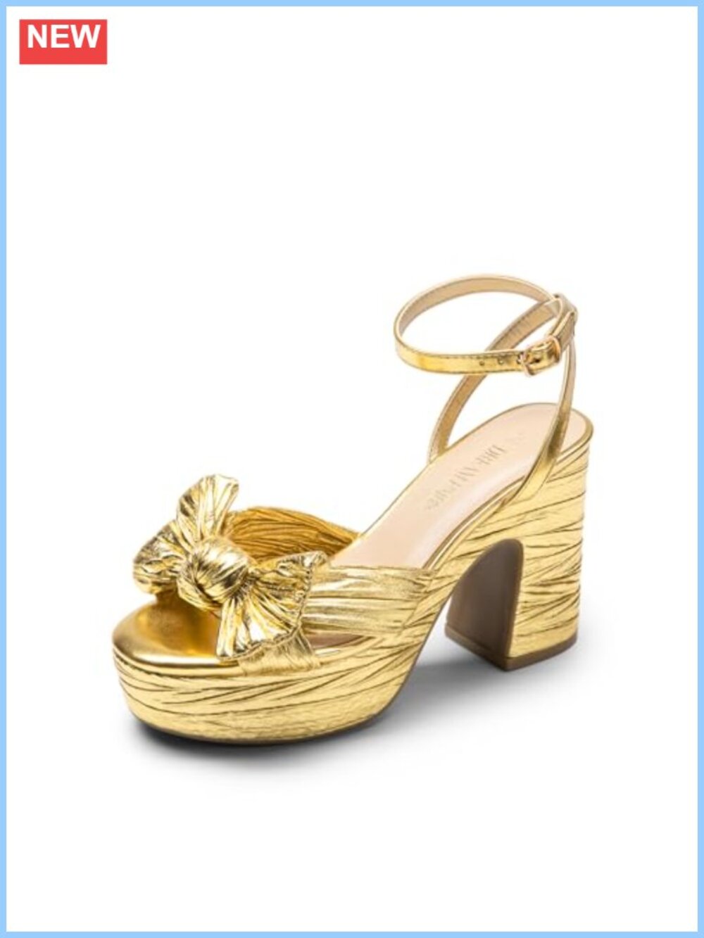 Chunky Platform Heels Sandals Pleated Bow Knot Ankle Strap Open Toe Wedding